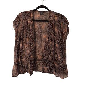 The Limited Vintage Sheer Black Gold Silk Short Sleeve Open Front Cardigan Top